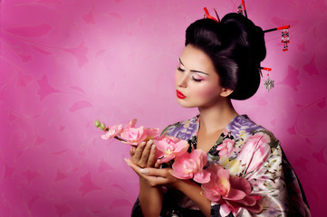 Portrait of a Japanese geisha woman