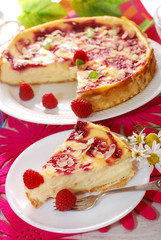 Wall Mural - cheesecake with raspberries and almonds