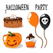 Halloween party vector set with food, pumpkin and skull