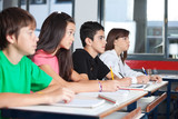 Fototapeta  - Teenage Students Looking Away While Studying At Desk