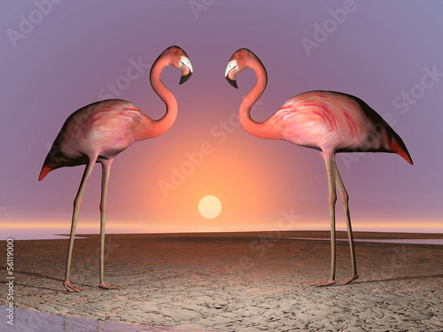 Plakat na papierze fotorealistycznym Flamingi data - 3d render