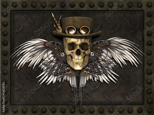 Obraz na płótnie canvas czteroczęściowy "tetraptyk" Steampunk czaszka