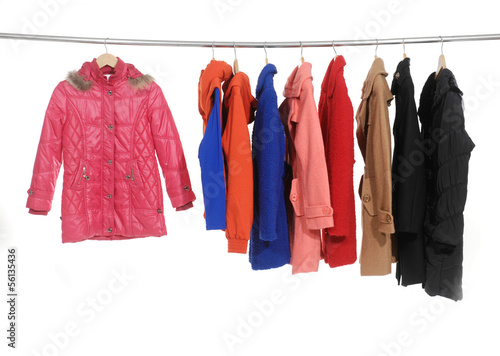 Fotografie, Tablou Set of colorful jacket, coat hanging on hanger