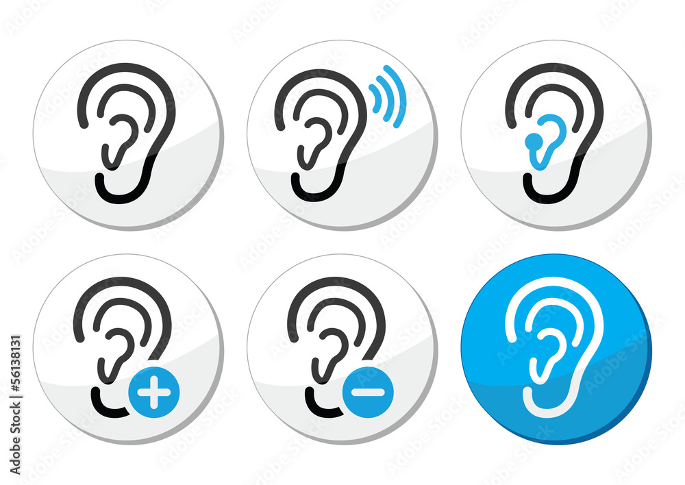 Ear Hearing Aid Deaf Problem Icons Set Wall Mural Label Images, Photos, Reviews