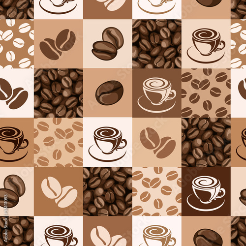 Naklejka na meble Seamless pattern with coffee beans and cups. Vector illustration