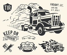 Isolated Vintage Truck Delivery Theme On Off White Background.