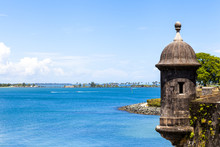 Watch Tower In El Morro Castle At Old San Juan, Puerto Rico.