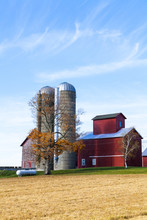 American Farmland With Blue Cloudy Sky
