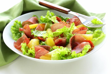 Wall Mural - fresh green snack salad with ham and vegetables