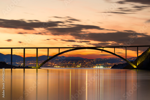 Obraz w ramie Bridge to Krk Island at sunset, Croatia