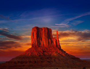 Wall Mural - Monument Valley West Mitten at sunset sky