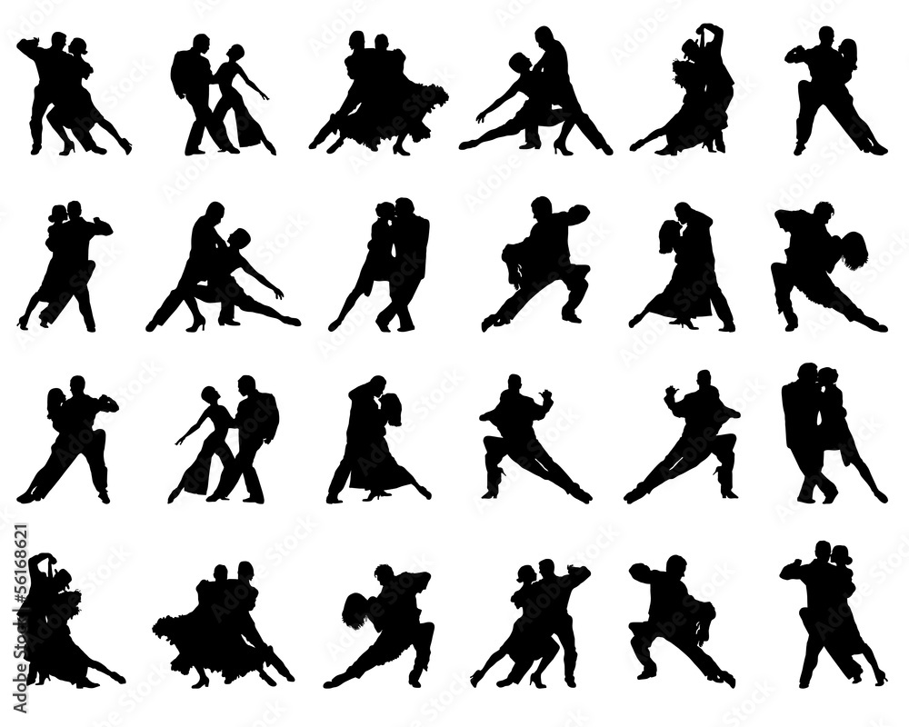Silhouettes of tango players, vector - obrazy, fototapety, plakaty 