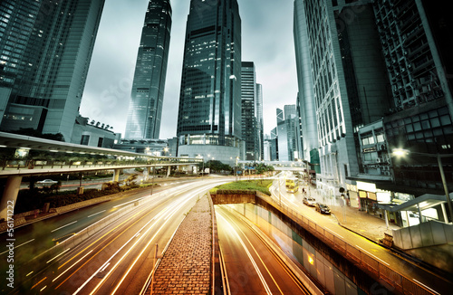 Obraz w ramie traffic in Hong Kong at sunset time