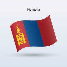 Mongolia Flag Waving Form. Vector Illustration.