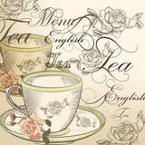 Beautiful vector background with cup of tea and roses in vintage