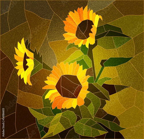 Fototapeta na wymiar Stained glass window with sunflowers