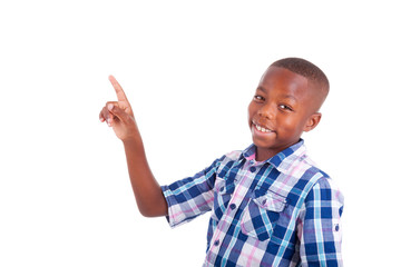 African American school boy looking up - Black people