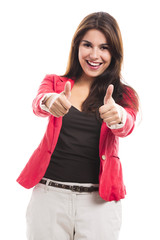 Business woman with thumbs up