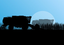 Agricultural Combine Harvester In Grain Field Seasonal Farming L