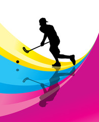 Wall Mural - Floorball player vector silhouette abstract background