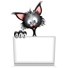 Funny Cat Cartoon with Computer Laptop-Gatto Buffo al PC