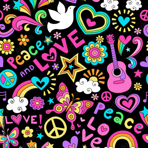 Foto Peace and Love Seamless Pattern Vector Doodle