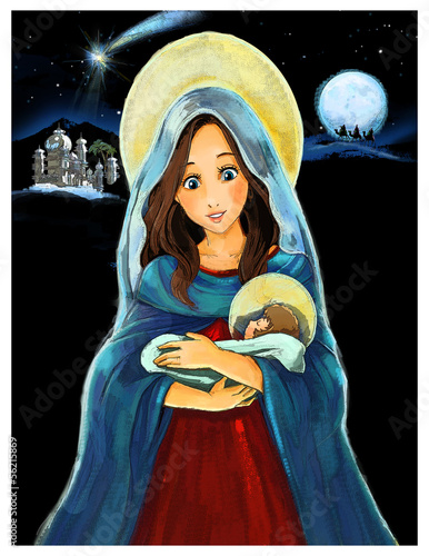 Fotoboard na płycie Jezus chrystus, mary - ilustracja dla dzieci