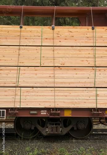 Fotografie, Obraz Lumber Loaded Railroad Car Transportation Boxcar Lumber