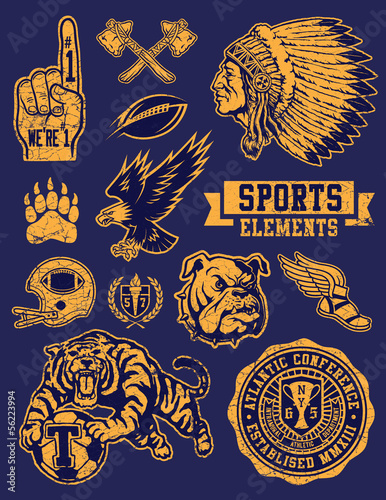 Plakat na papierze fotorealistycznym Sportowe maskotki i logo wektor zestaw