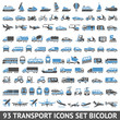 93 Transport icons set blue and gray
