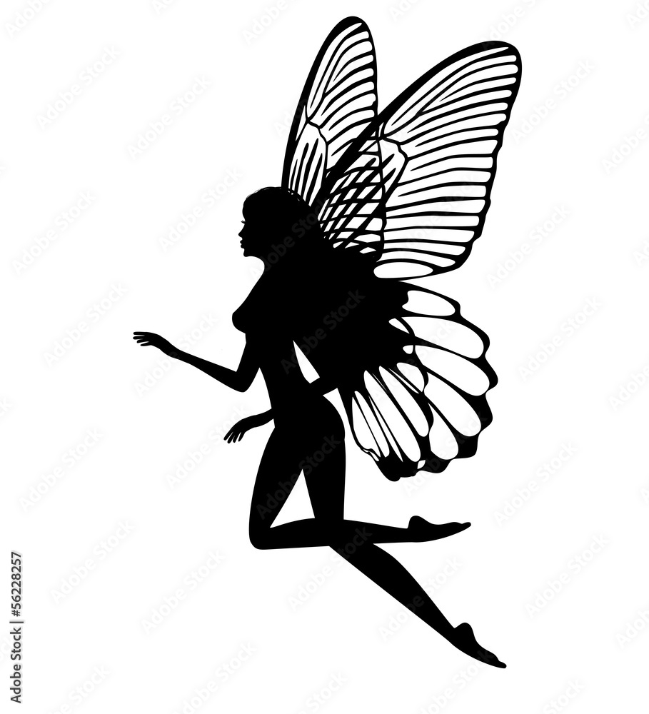 Fototapeten Silhouette of a fairy isolated on white background - Nikkel