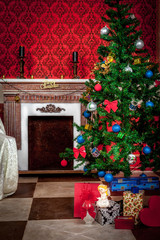 Christimas  interior in red vintage room