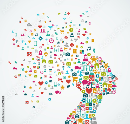Fotografía Female human head shape with social media icons design EPS10 fil
