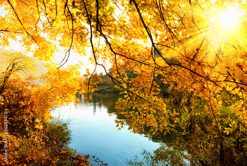 Obraz w ramie Herbstsonne am Fluss