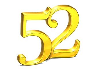 Canvas Print - 3D Gold Number fifty-two on white background