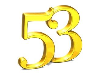 Sticker - 3D Gold Number fifty-three on white background