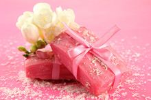 Natural Handmade Soap, On Pink Background