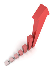 Red 3D business rising graph with growing up arrow