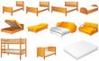 Bedroom furniture set, beds, sofa, vector