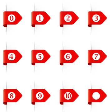 Red options elements with numbers & drop shadow