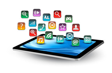 Colorful application icons in a tablet. Vector