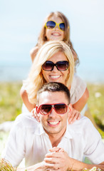 Poster - happy family with blue sky and green grass