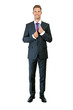 © Wisiel - Full body portrait of happy smiling business man, isolated on wh