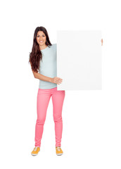 Wall Mural - Attractive girl with blank placard