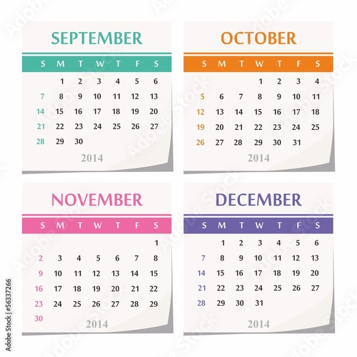 2014-calendar-design-set-of-four-months-quarter-of-the-year-stock