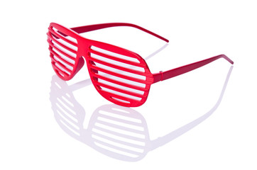 Wall Mural - Red striped sunglasses isolated on white