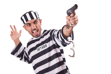 Prisoner with gun isolated on white