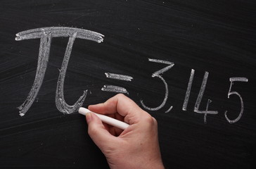 writing the pi symbol on a blackboard