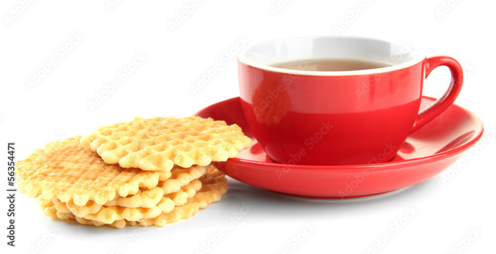 Cup of tea with cookies isolated on white