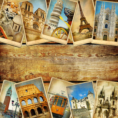 Fototapete - vintage collage cards with place for text - European travel